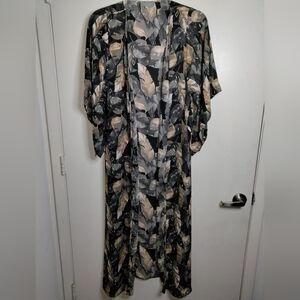 ASHER (Size S) Multicolor Semi-sheer Leaf Pattern Kimono Sleeves Duster Cardigan